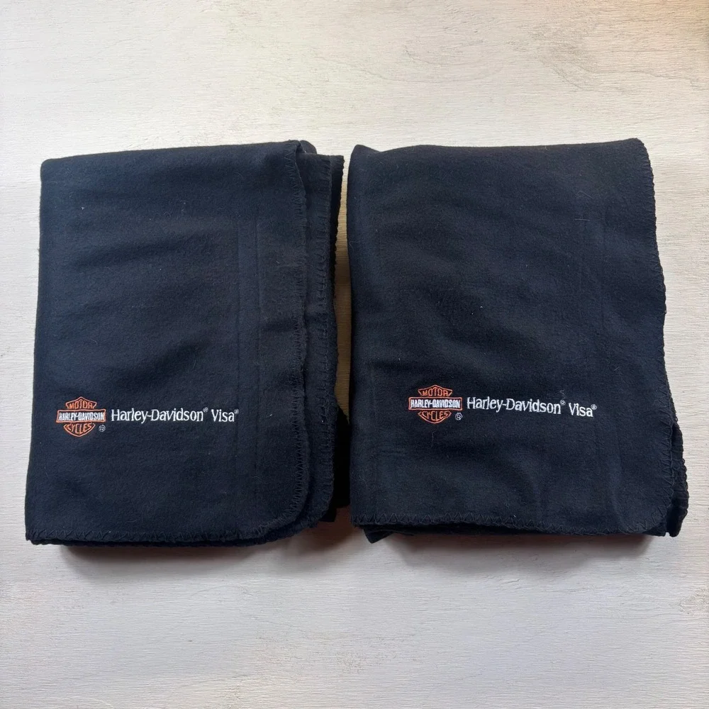 Harley Davidson Picnic Travel Blanket Throw Fleece Black 4x5 Motorcycle SET of 2